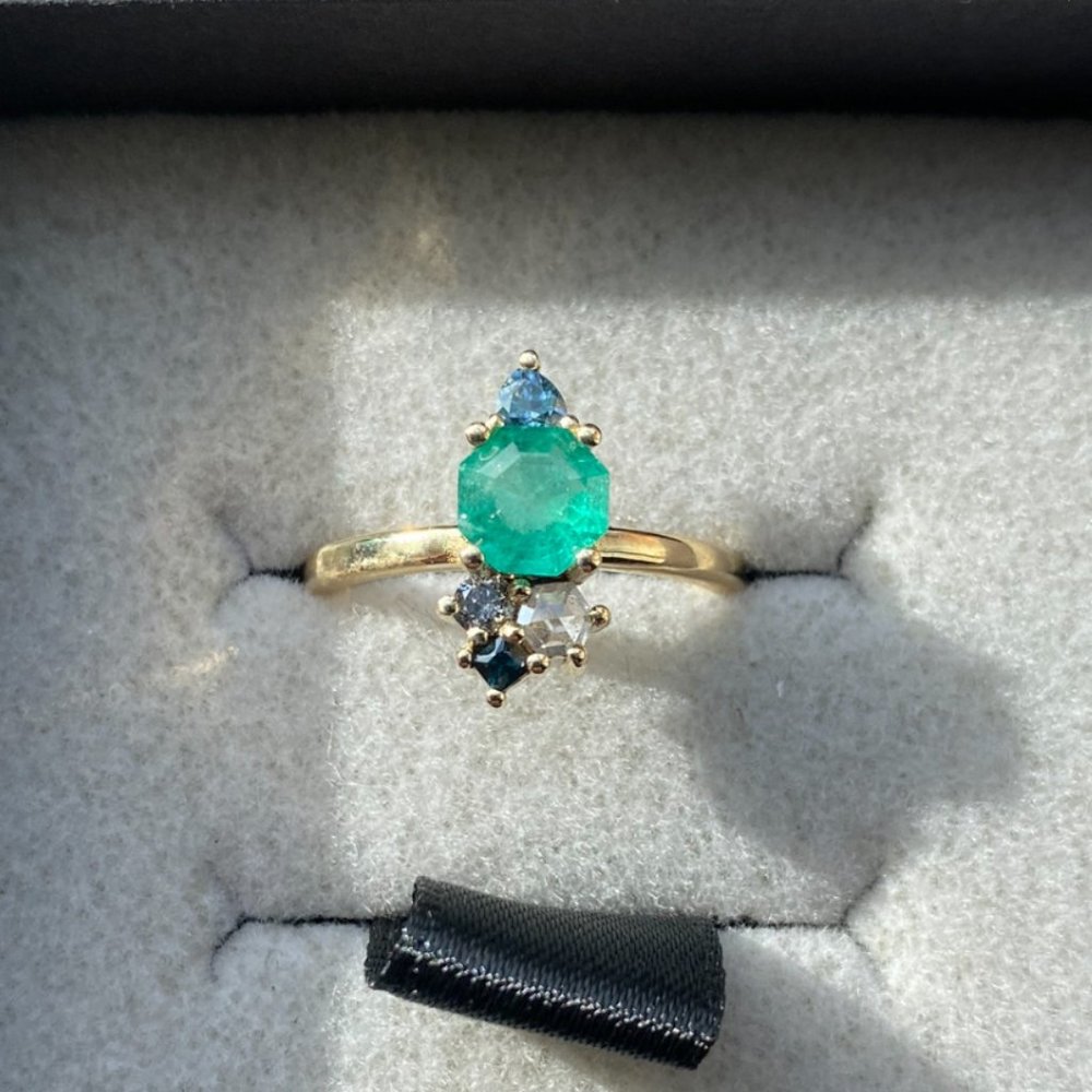 Vertical Octagonal Emerald Ring